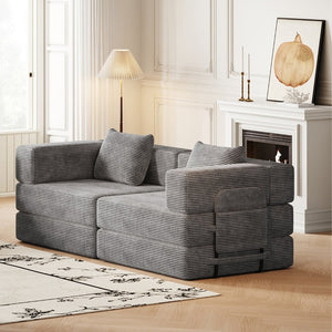 English Elm 72.4 Inch Corduroy Convertible Floor Sofa Bed with Storage Pockets for Any Room W3505P355571