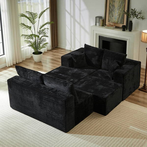 English Elm 133.86" Cloud Modular U-shaped Sectional Ribbed Corded Fabric Deep Seat Living Room Sofa Black W668S00009