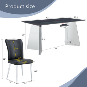 English Elm Table Set: Luxurious Black Marble-Patterned Top With Stainless Steel Legs & 4 Elegant Pu Dining Chairs W1151S01967-GIGA