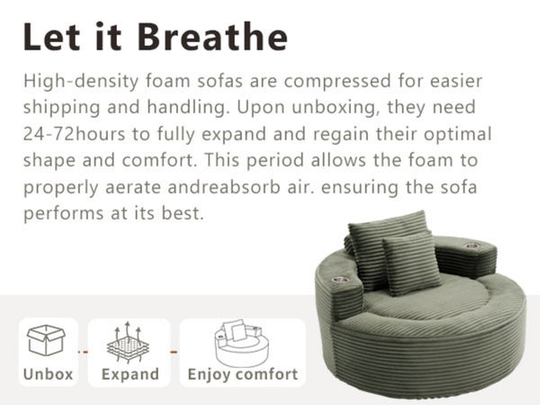 English Elm Round Cloud Sectional Sofa Bed with Memory Foam Cushions for Studio Living Spaces Green W3224P444283