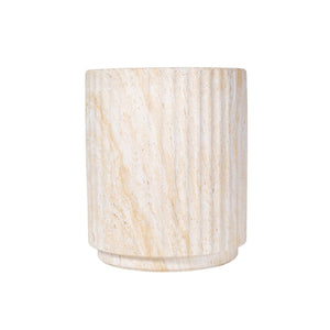 English Elm U_style Mgo Cylinder Accent Table Wave Ribbed Concrete Look Patio or Indoor Plant Stand Beige,Yellow N711P422078K