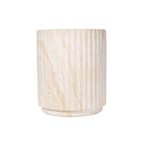 English Elm U_style Mgo Cylinder Accent Table Wave Ribbed Concrete Look Patio or Indoor Plant Stand Beige,Yellow N711P422078K
