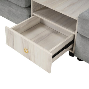 English Elm Modern Chenille Modular Sofa with Built-in Console Storage Armrest for Living Room Grey N763S000063E