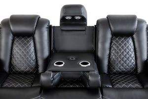 English Elm Leisureluxe Reclining Sofa Set with Led Lighting Wireless Charging and Storage Arms B2730S00015