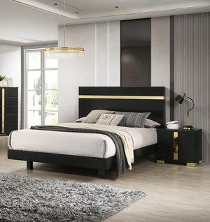 English Elm Modern Black 3-Piece Bedroom Set - Eastern King Bed With Led Lighting & Stylish Nightstands Included B2741S00184