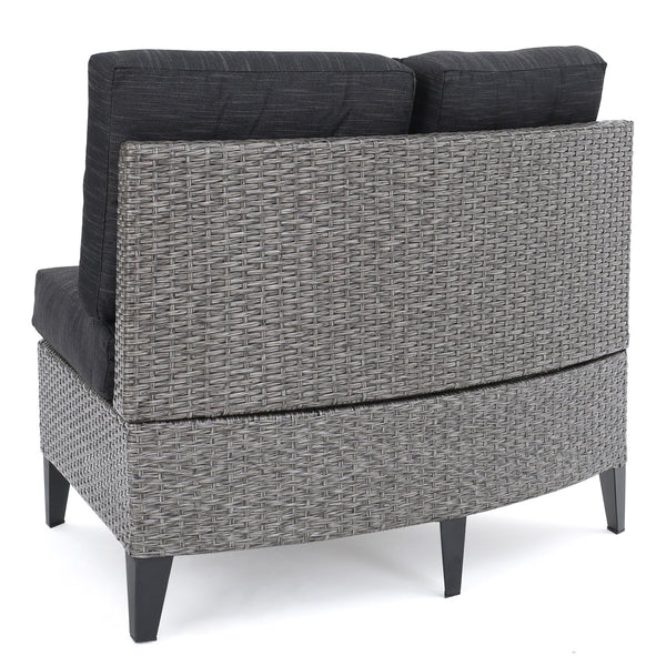 English Elm Christopher Knight Home® - PEMA Single Sofa Set of 2 - Mixed Grey Rattan, Iron Frame, Water-Resistant Black Cushions, Easy Assemble 59263.00MBK