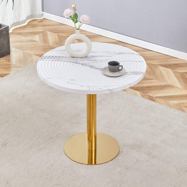 English Elm 31.5 Inch Round Dining Table Dark Grain Mdf Top Metal Base for Small Spaces White+Gold W1151P235231