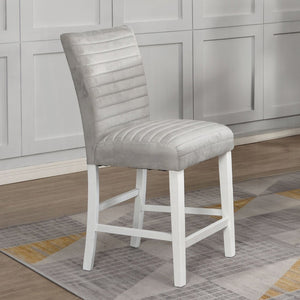 English Elm Set Of 2 Velvet Upholstered Counter Height Chairs - Grey & White Gloss Finish For Modern Style B016P322921-GIGA