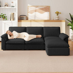 English Elm Cloud Sectional Sofa with Movable Chaise Soft Chenille Upholstery for Modern Living Rooms Black W1359S00065