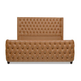 English Elm Brooklyn King Tufted Panel Bed Headboard and Footboard Set, Caramel Tan Brown Faux Leather