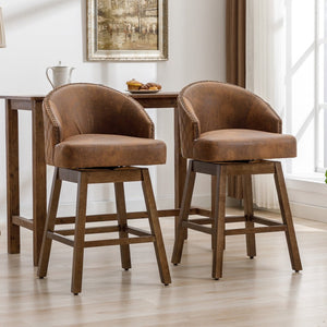 English Elm United We Win Quilted Microsuede Swivel Barstool with Wood Legs and Gold Rivet Trim W1568P361710
