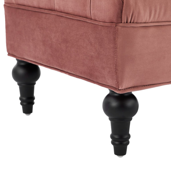 English Elm Modern Tufted Velvet Bench with Gourd Legs and Pillows for Bedroom Entryway Pink N761P335807H