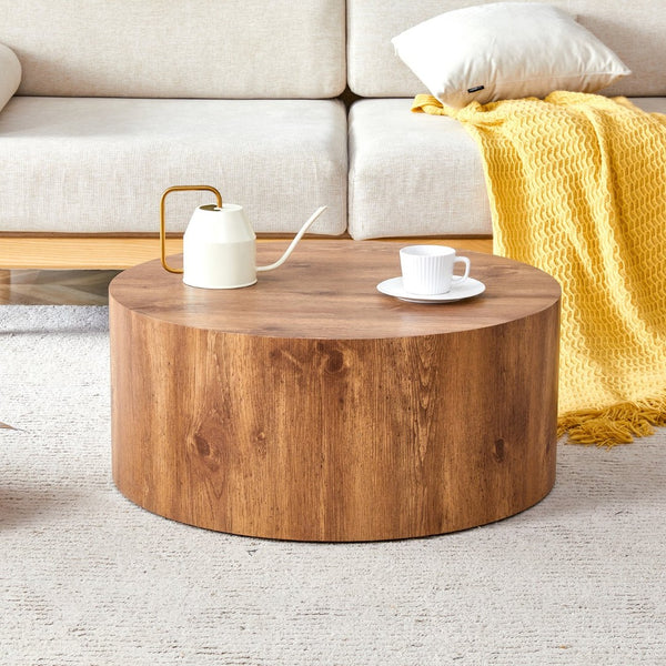 English Elm Cave Stone Patterned Mdf Round Coffee Table for Minimalist Industrial Living Rooms Wood W1151P460952