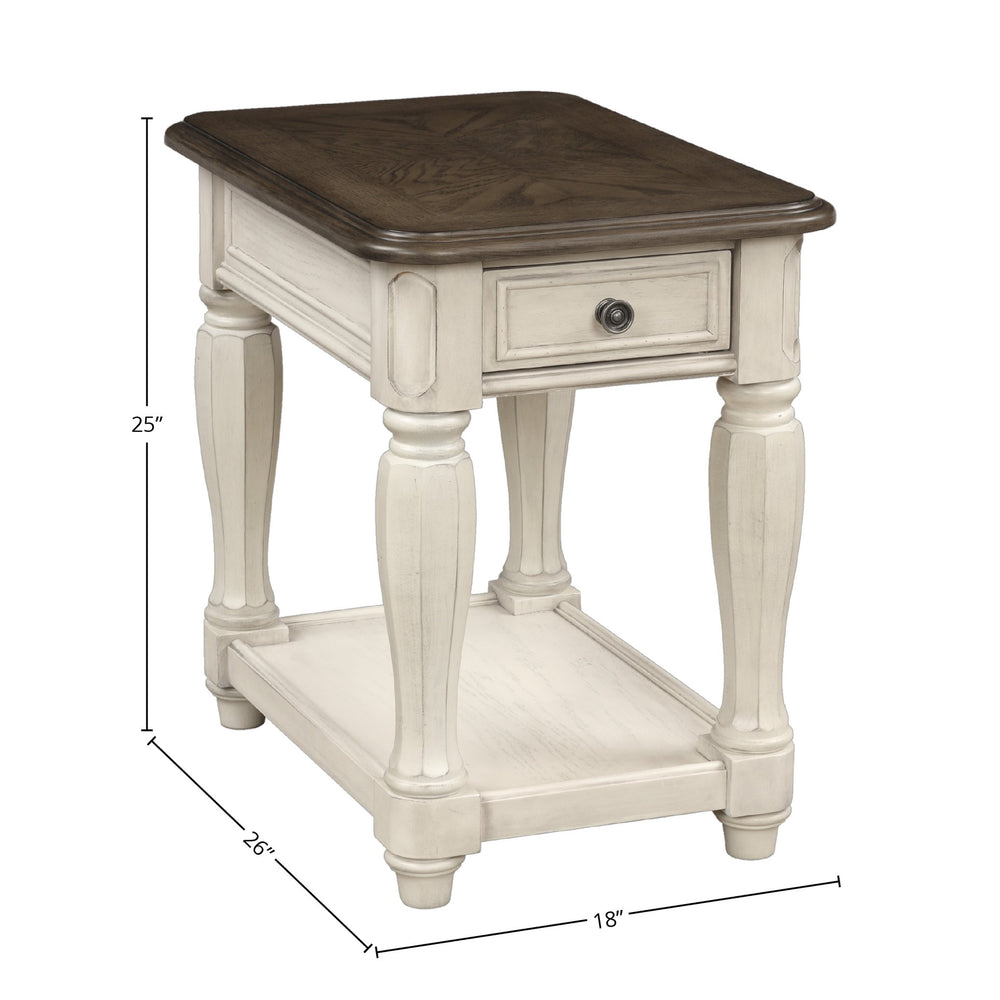 English Elm Antique Two-Tone End Table with Drawer Storage, Solid Wood & MDF Construction, Classic Design Appeal Antique White 29.5 L x 24.5 W x 10.25 H B2699P207129
