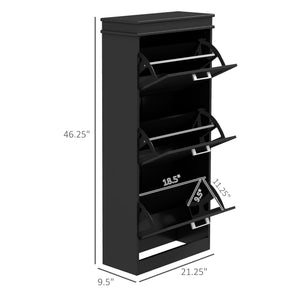 English Elm Homcom Slim Shoe Cabinet - Modern Entryway Organizer With 3 Flip Drawers For 15 Pairs, Black Finish W2225P229501