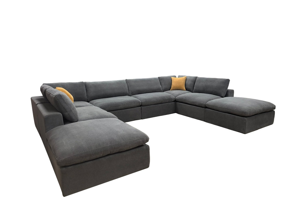English Elm Coffee Bean Textured Upholstery Modular Sectional Low Profile Sofa with Toss Pillows Light Gray B2748S00071