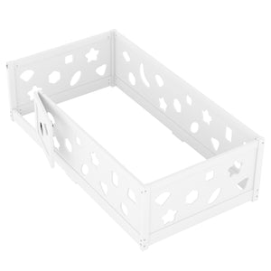 English Elm Twin Floor Bed with Safety Guardrails & Door in White — Solid Poplar Frame, Low Profile, Kids' Cozy Hideaway W1820P240540