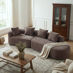 English Elm 116" Curved Sectional Sofa Pearl Fabric Chaise Frameless Sponge Contemporary Living Room Brown N767P388359B