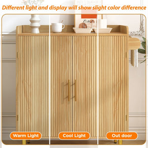 English Elm Modern Fluted Bar Cabinet with Wine Rack Glass Holders Adjustable Shelving and Hidden Drawer Natural N728P438606N