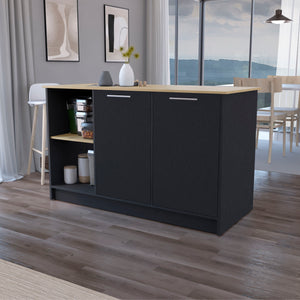 English Elm Mercury Kitchen Island with 59" Spacious Countertop, Dual Cabinets & Open Shelves — Modern Storage B128S00036