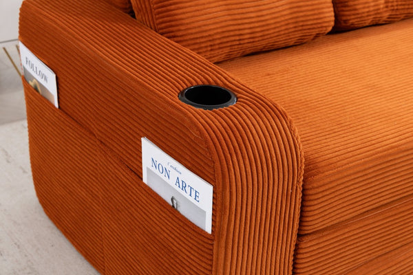 English Elm Convertible Floor Sofa Bed with Memory Foam and Ribbed Corduroy for Small Spaces Orange W395P438028