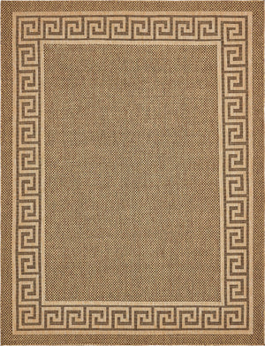 Unique Loom Outdoor Border Greek Key Machine Made Geometric Rug Brown, Light Brown/Gold 9' 0" x 12' 2"