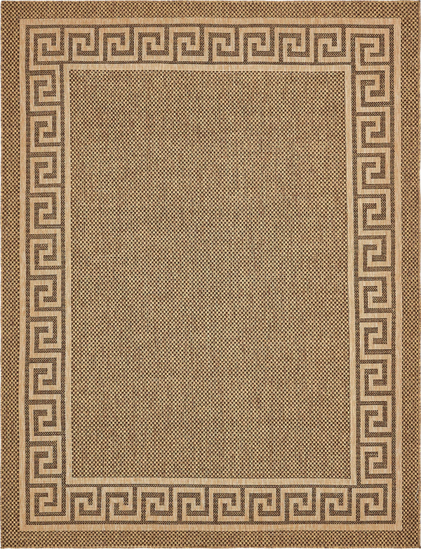 Unique Loom Outdoor Border Greek Key Machine Made Geometric Rug Brown, Light Brown/Gold 9' 0" x 12' 2"