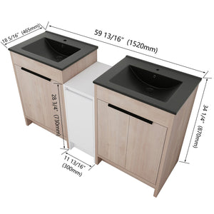 English Elm 60 Inch Freestanding Bathroom Vanity With Black Ceramic Sink, Soft-Close Doors & Storage Solutions W999S00317