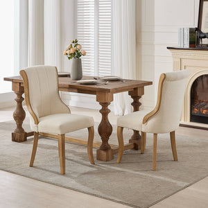 English Elm Snow Velvet dining chair with mid-century curved wood trim, plush foam support, sturdy solid wood craftsmanship and sculpted legs for elegant dining and lounge seating Beige W1143P332691
