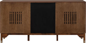 English Elm 1pc Mid-century Walnut Veneer Dining Server with Gold Legs and Bar Pull Hardware B2741P446683