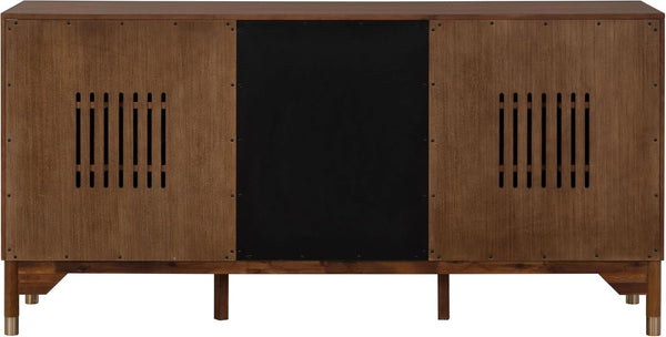 English Elm 1pc Mid-century Walnut Veneer Dining Server with Gold Legs and Bar Pull Hardware B2741P446683