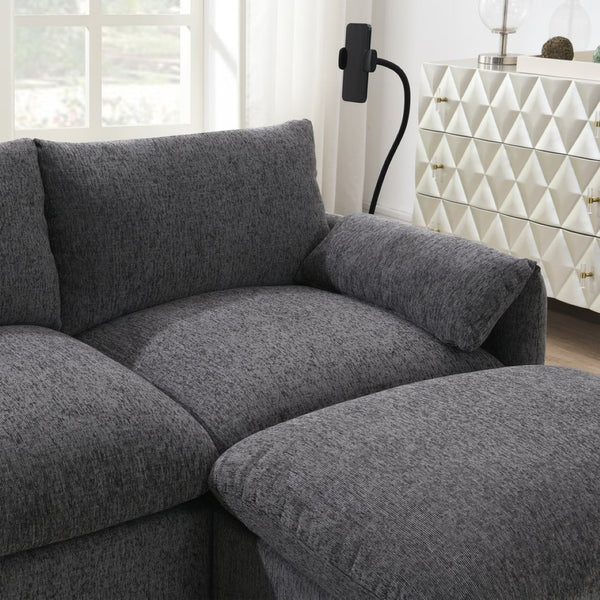 English Elm [video]96.5'' Chenille L-shaped Sectional with Usb Charging Ottoman Pockets Living Room N723S8776E