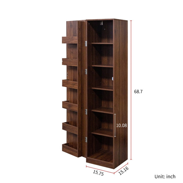 English Elm Kitchen Pantry Cabinet Walnut Tall Freestanding Storage with Shelves and Doors W331P426747