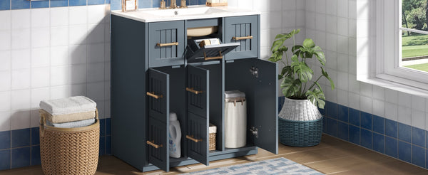 English Elm 30inch Bathroom Vanity with Undermount Sink, Tip-Out Tray, Soft-Close Doors, Spacious Drawers & Handles Blue N710P331580C