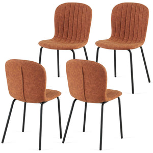 English Elm Brown Faux Leather Dining Chairs Set Of 4,Mid-Century Modern Upholstered Pu Leather Chairs,For Kitchen Dining Room