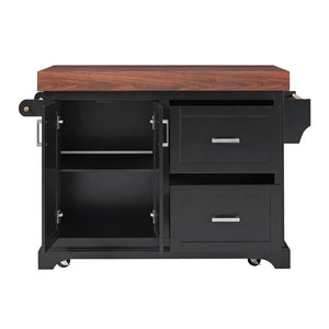 English Elm K&k Rolling Kitchen Island with Walnut Grain Countertop Drawers and Spice Rack Black N707S000025B