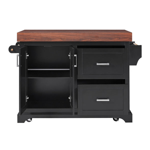 English Elm K&k Rolling Kitchen Island with Walnut Grain Countertop Drawers and Spice Rack Black N707S000025B
