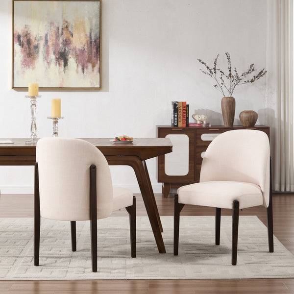 English Elm Wooden Wingback Dining Chairs Upholstered Farmhouse Modern Set with Lumbar Support Beige W3244P429255