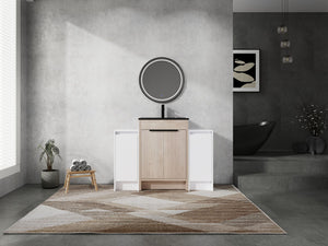 English Elm 48 Inch Freestanding Bathroom Vanity With Black Ceramic Sink, Soft-Close Doors & Ample Storage W999S00313