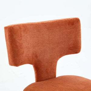 English Elm Mid Century Modern Counter Height Bar Stools Set of 2 with Curved Copper-Stud Back, Foam Spring Cushion, Walnut Legs and Adjustable Balance Studs Orange W1143P296349