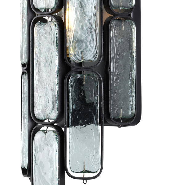 Centurion Recycled Glass Wall Sconce – Elegant Satin Black Wrought Iron Fixture for Contemporary Spaces