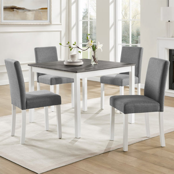 English Elm 5-piece Square Rubberwood Dining Set Seats Four with Upholstered Linen Chairs Modern W1998P418930