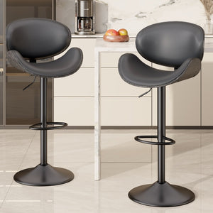 English Elm Swivel Bar Stools Set Of 2 - Adjustable Height, 360° Swivel, Grey Pu Leather Comfort For Kitchen T3950P394490-GIGA