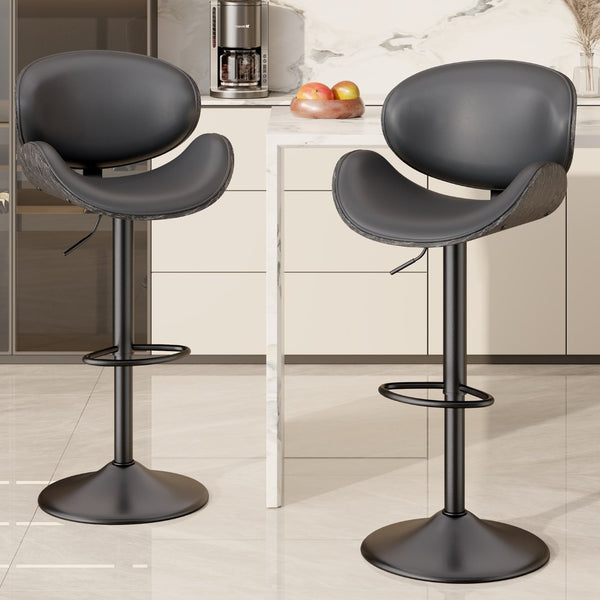 English Elm Swivel Bar Stools Set Of 2 - Adjustable Height, 360° Swivel, Grey Pu Leather Comfort For Kitchen T3950P394490-GIGA