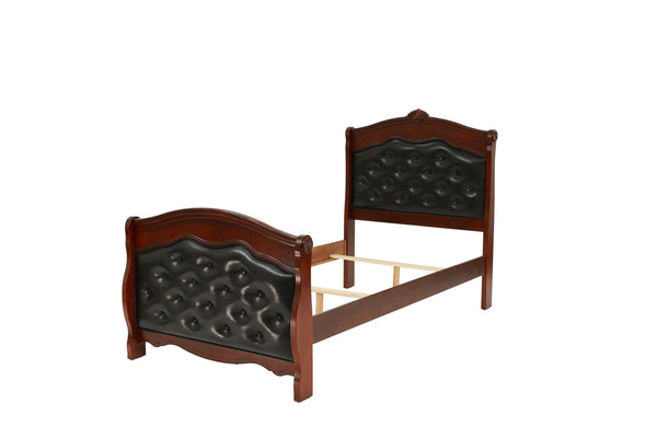 English Elm Dark Glam Full Size Bed Espresso Faux Leather Upholstered Headboard Footboard Elegant Frame Deluxe Comfort Cherry 47 L x 54 W x 6 H B011S00915