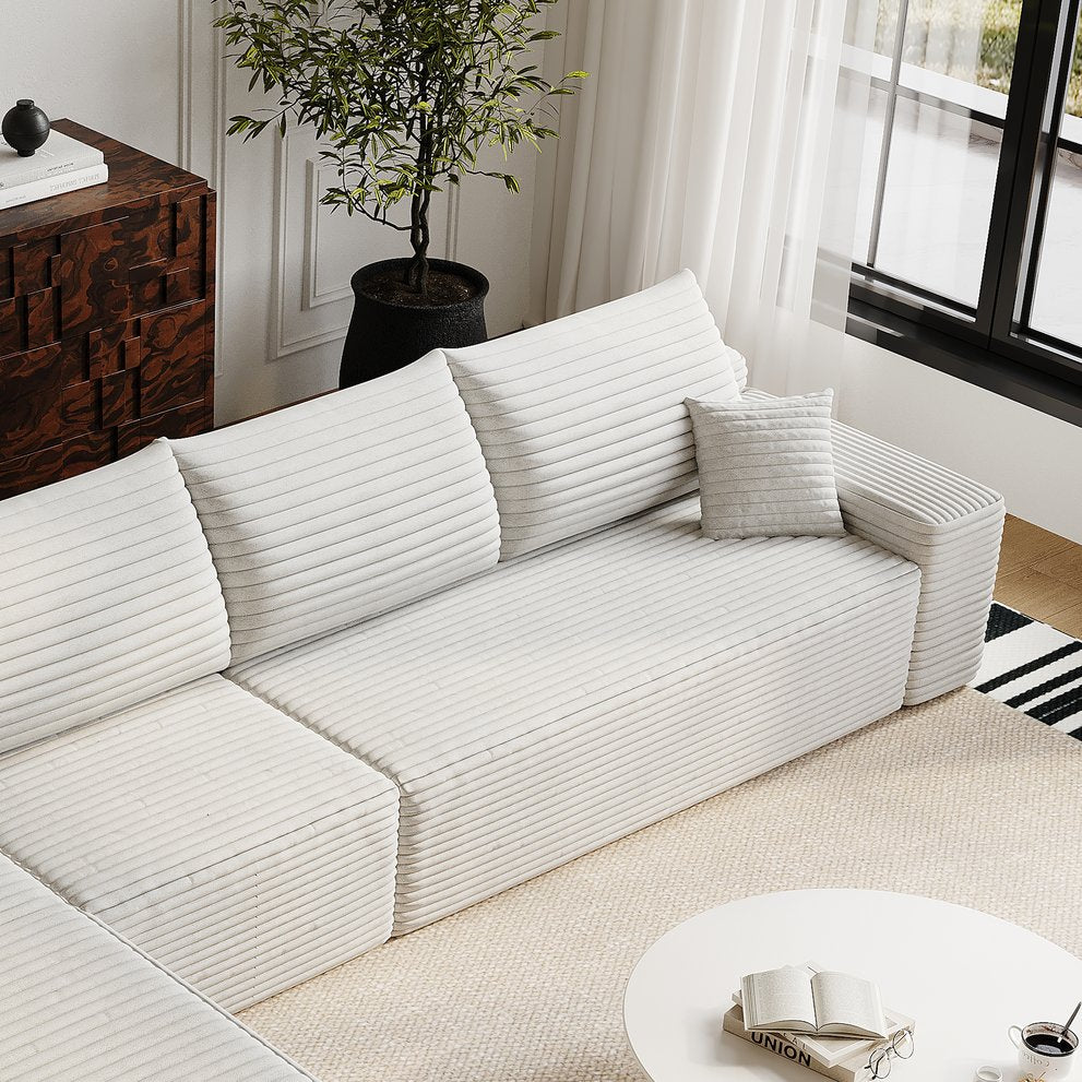 English Elm Y119-3L-WHITE Plush Corduroy Modular Sectional Sofa with Chaise, No Assembly, Luxe Cloud Comfort Green W2824P338981