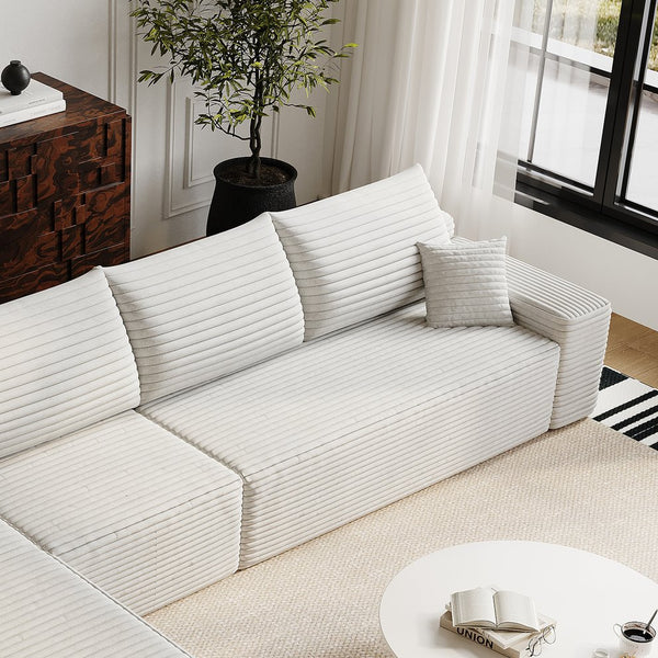 English Elm Y119-3L-WHITE Plush Corduroy Modular Sectional Sofa with Chaise, No Assembly, Luxe Cloud Comfort White W2824P338975
