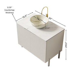 English Elm Turio Freestanding Bathroom Vanity Plywood Cabinet Sintered Stone Top Glass Basin W2615S00558