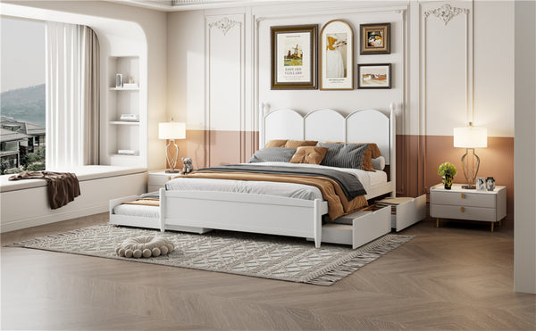 English Elm Queen Size Platform Bed With Twin Xl Trundle, 2 Storage Drawers, Elegant Design For Space-Saving N820S00025K-GIGA