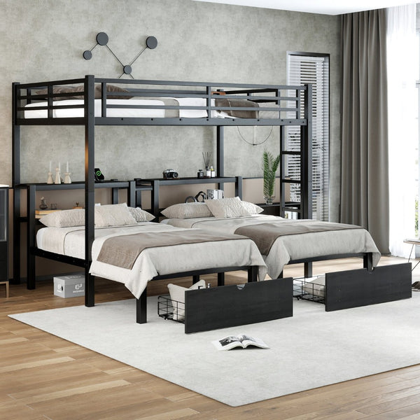English Elm Twin Triple Bunk Bed Metal L-shaped Frame Sleeps Three Kids White Finish W1580S00480
